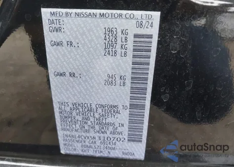 2025 Nissan Altima Sr Fwd z USA, uszkodzony, nr VIN 1N4BL4CVXSN310702